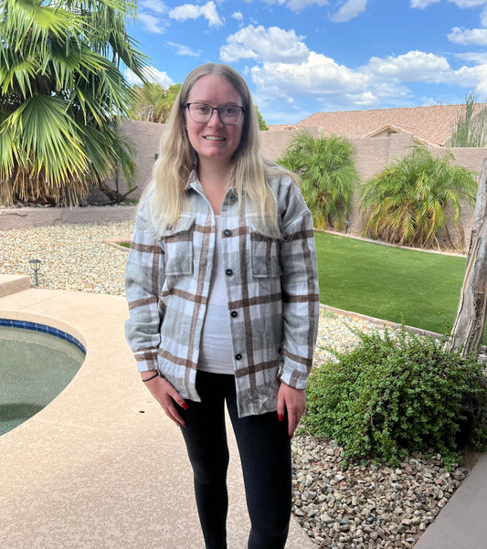 Women's Plaid Button Flannel Shirt Jacket