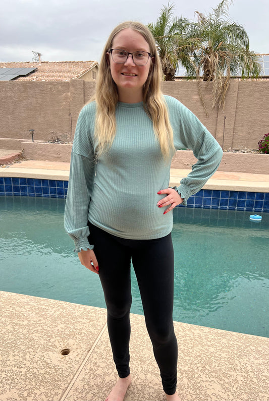 Striped Long Sleeve Top- Lake Green