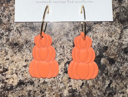Stacked Pumpkin Clay Hoop Earrings