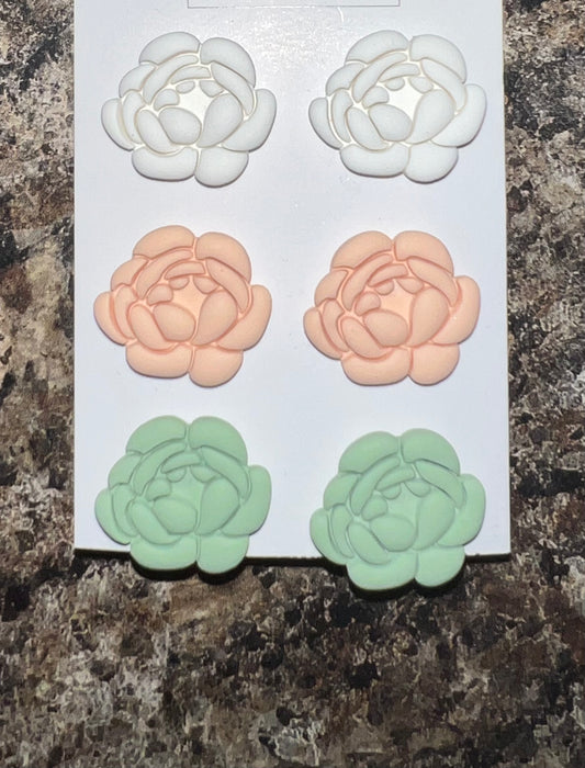 Peony Clay Earrings, Peony Stud Earrings, Peony Earrings