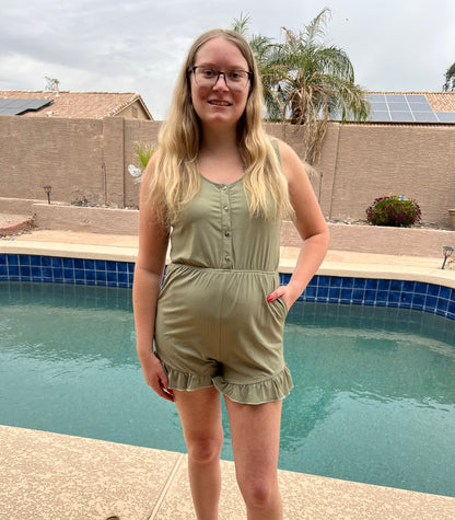 Sleeveless Ruffle Hem Romper- Sage