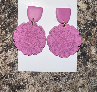 Spring Mandala Flowers, Flower Clay Earrings