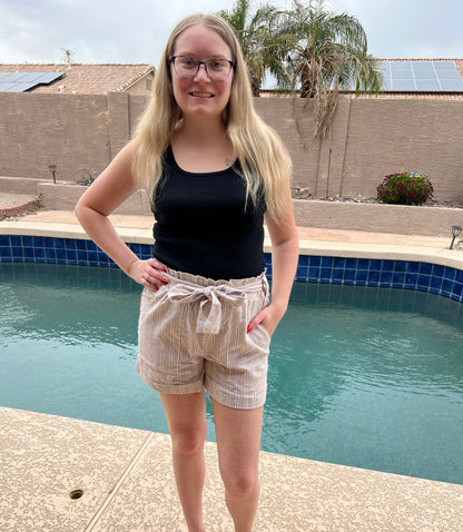 High waisted linen paper bag shorts- Khaki