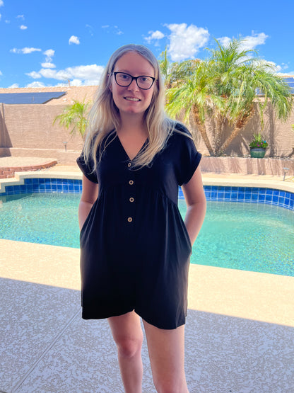 4 Caleb Short Sleeve Romper- Black