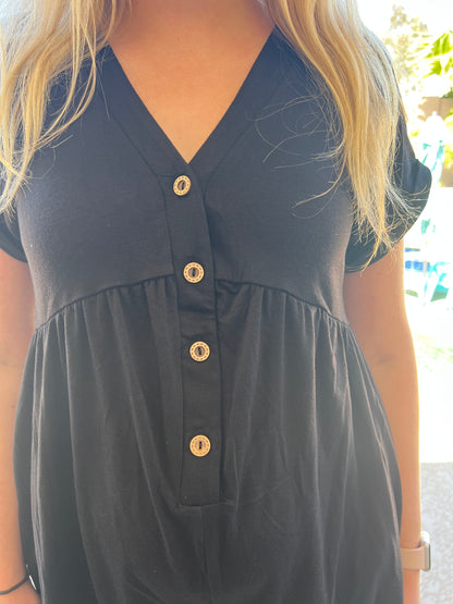 4 Caleb Short Sleeve Romper- Black