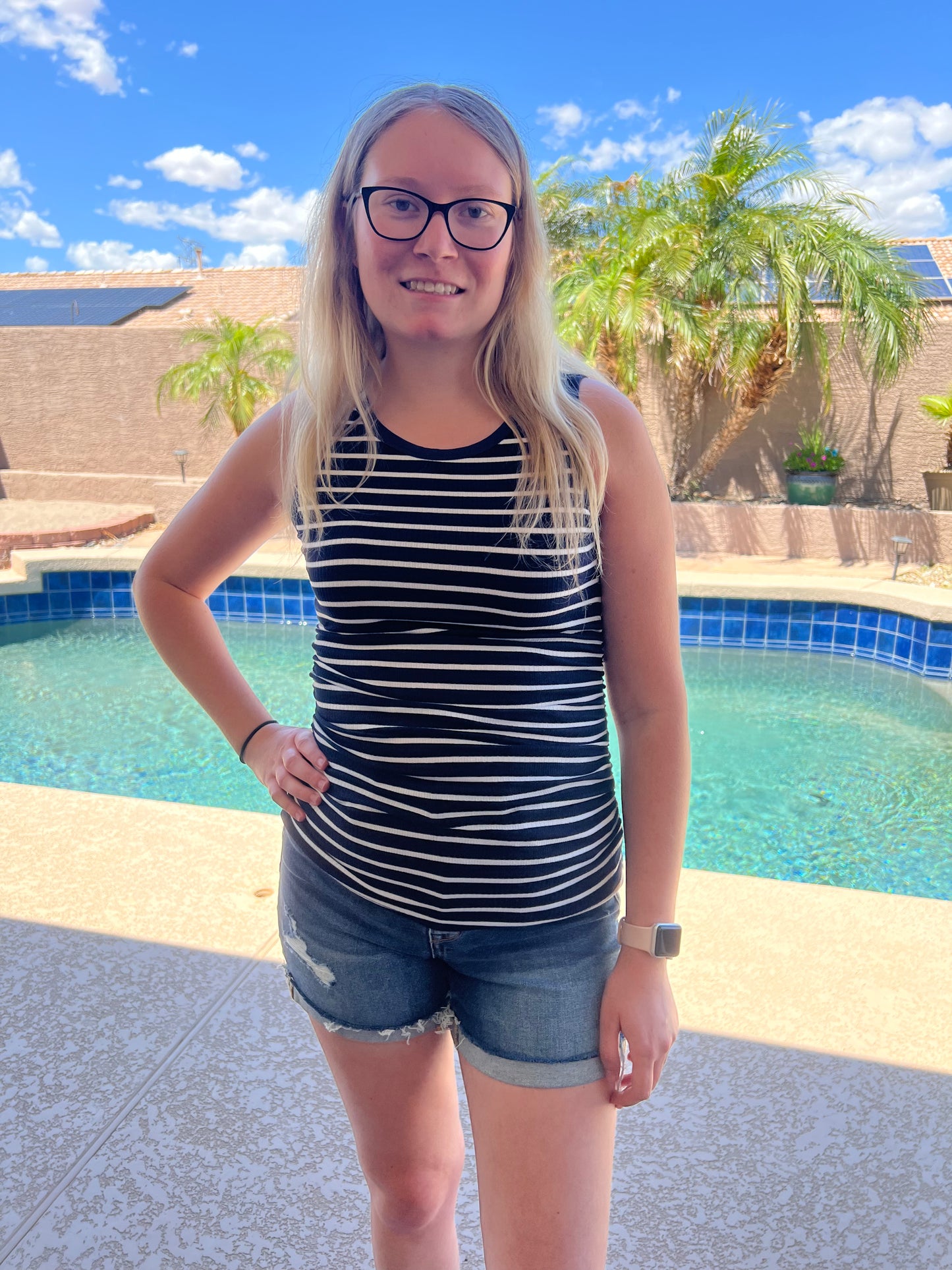 1 Leia Stripe Ribbed Tank Top- Blue