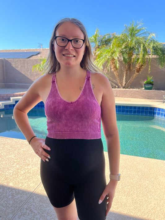 16 Premium Washed Seamless Crop Tank W/ Removable Bra