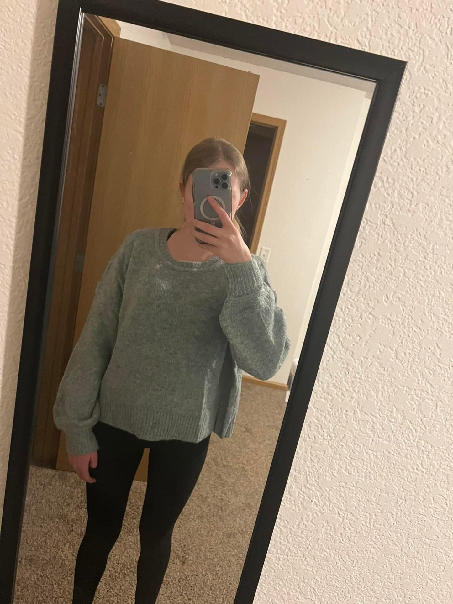 Long Sleeve Puff Sweater- Misty Slate