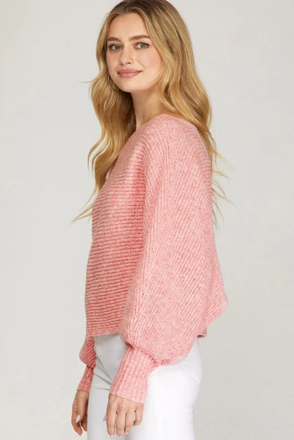 Sparkle Long Sleeve Cropped Sweater- Misty Pink