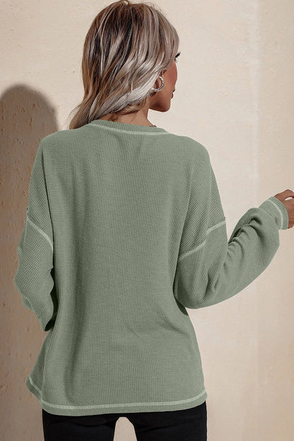 Round Neck Long Sleeve Knit Top- Green