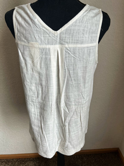 Double Button Down V-Neck Tank Top- Off White