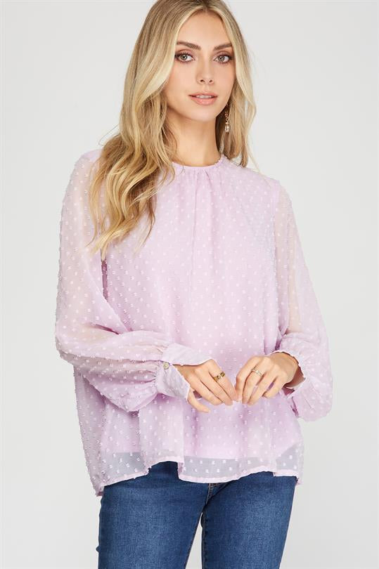 Long Sleeve Polka Dot Top- Lilac