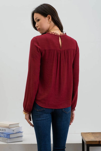 Lace Hem Long Sleeve Top