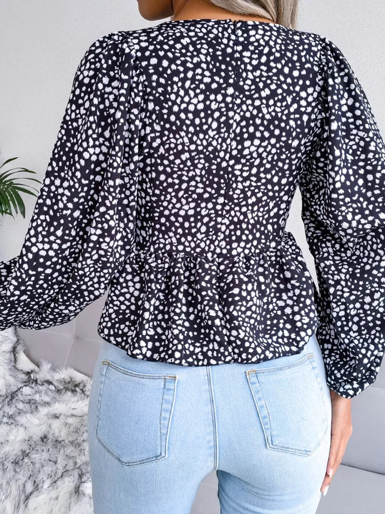 Lantern Long Sleeve Leopard Chiffon Shirt