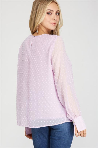 Long Sleeve Polka Dot Top- Lilac