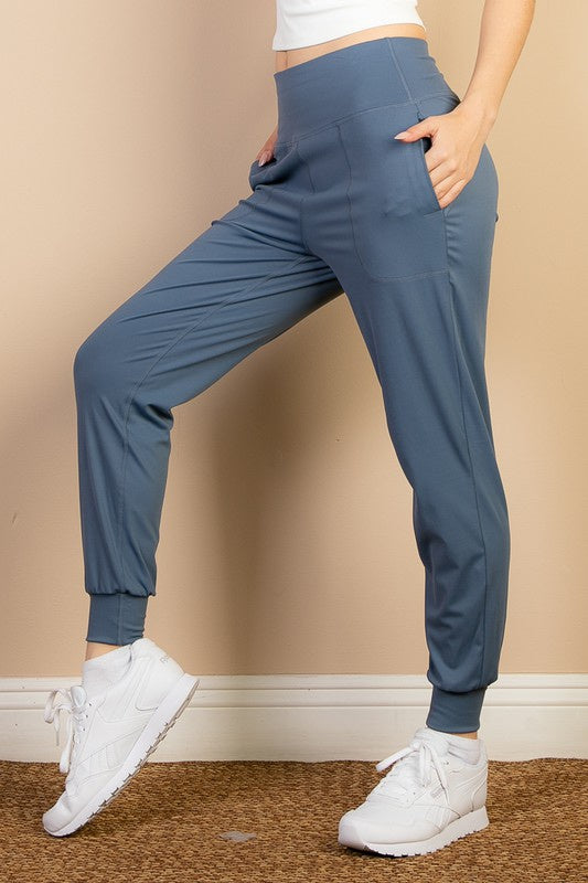 High Waist Joggers- Slate Blue