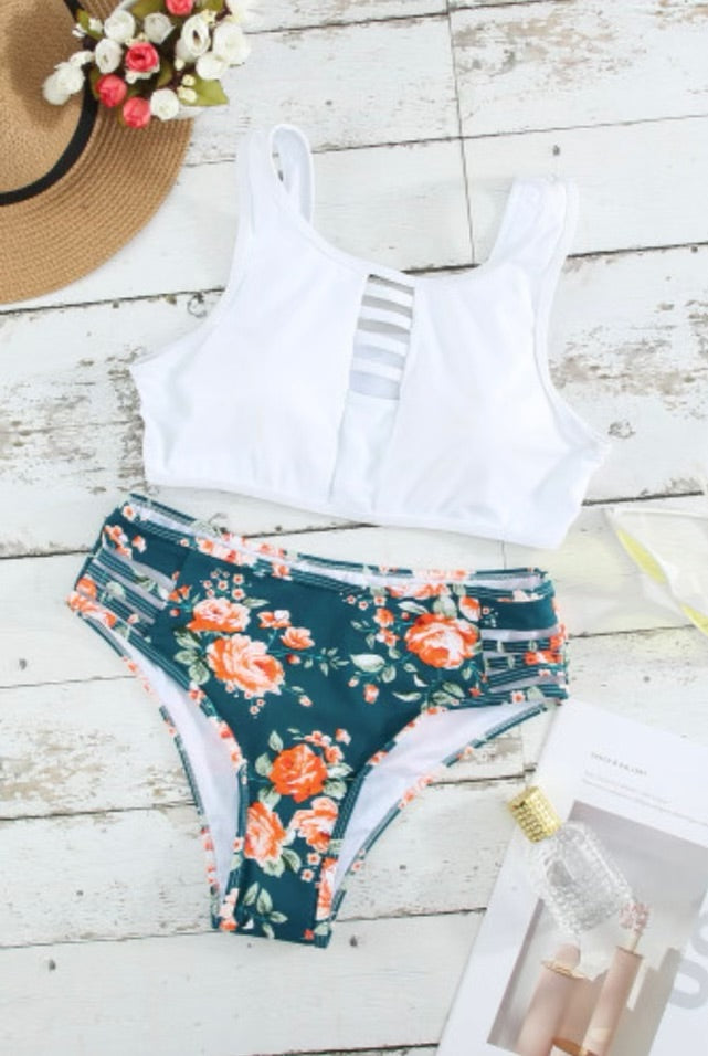 Two Piece Floral Print Swim Suit