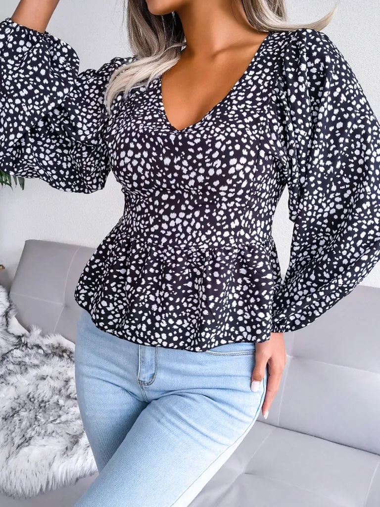 Lantern Long Sleeve Leopard Chiffon Shirt