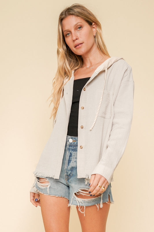 Stripe Hood Gauze Shirt