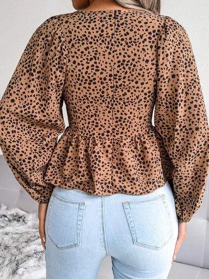 Lantern Long Sleeve Leopard Chiffon Shirt