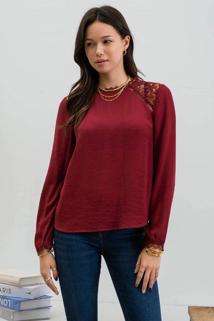 Lace Hem Long Sleeve Top