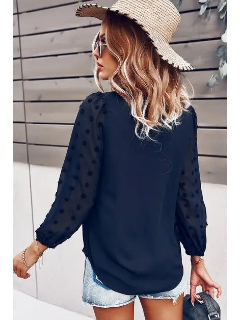 Solid 3/4 Sleeve Top- Navy