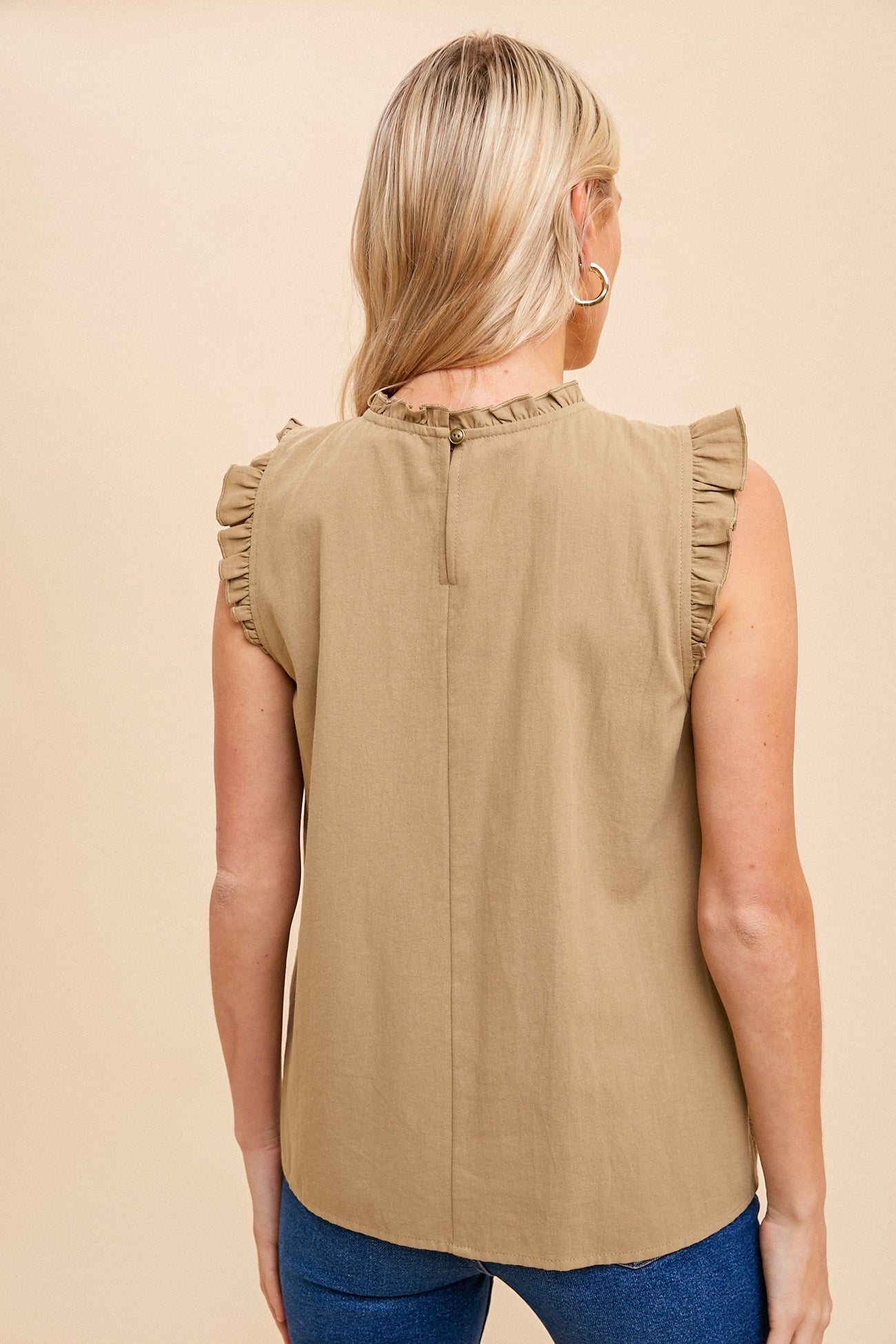 Pin Tuck Eyelet Frill Blouse- Olive