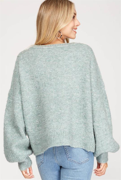 Long Sleeve Puff Sweater- Misty Slate