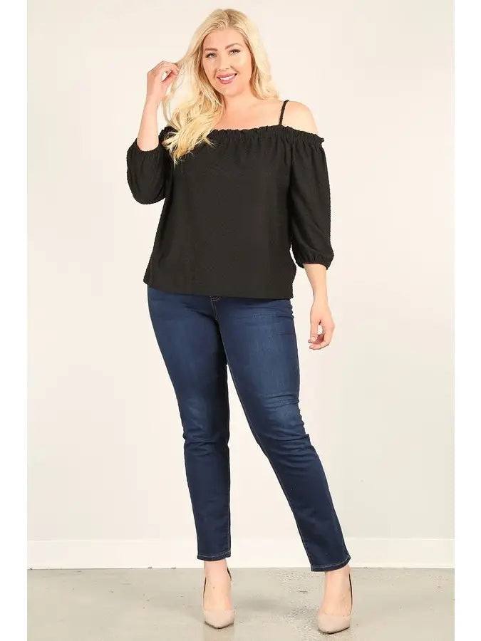 Black Off Shoulder Clip Dot Top