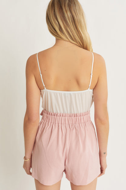 Woven Lace Cami Waist Belted Romper