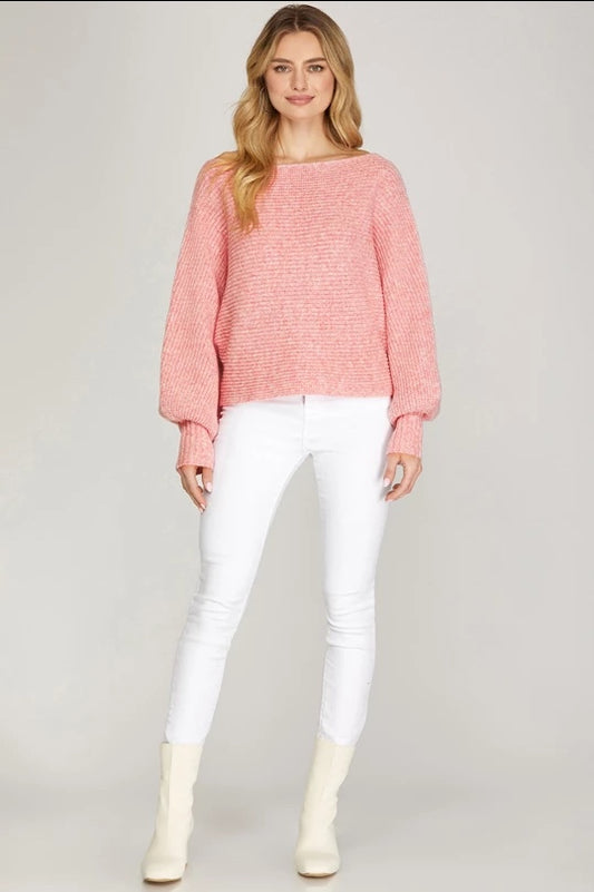 Sparkle Long Sleeve Cropped Sweater- Misty Pink