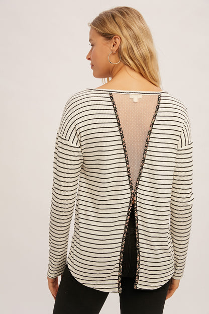 Ditsy Print Contrast Swiss Dot Lace Mixed Stripe Top