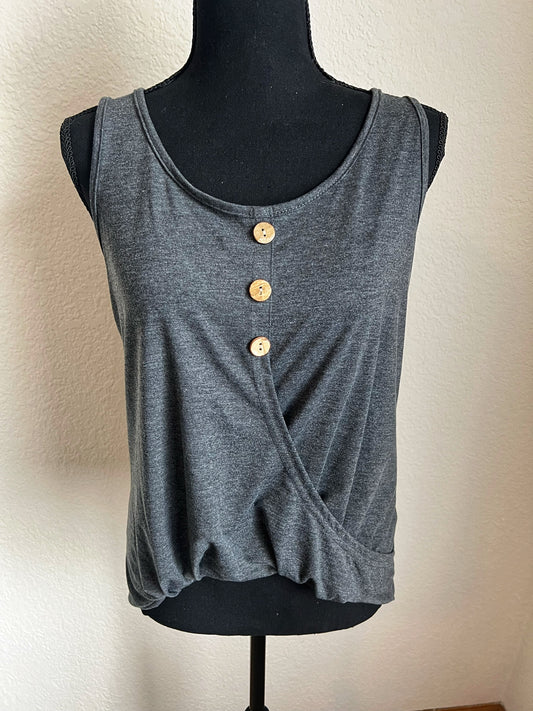 Button Knot Crew Neck Tank Top