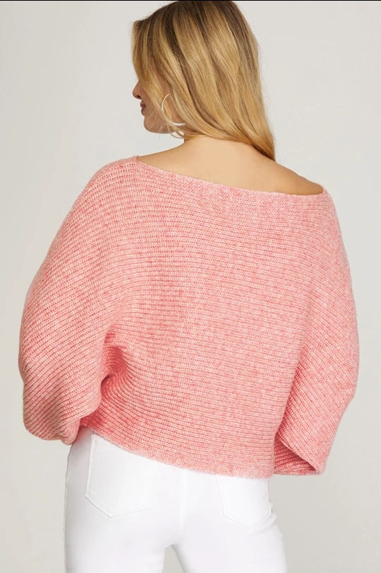 Sparkle Long Sleeve Cropped Sweater- Misty Pink