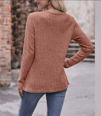 Round Neck Long Sleeve- Coral