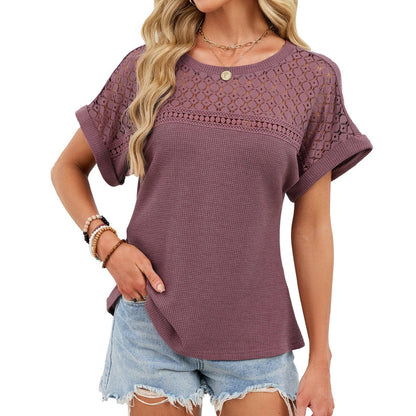 Lace Trim Relaxed Fit Short Sleeve T-Shirt