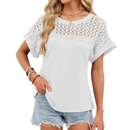 Lace Trim Relaxed Fit Short Sleeve T-Shirt