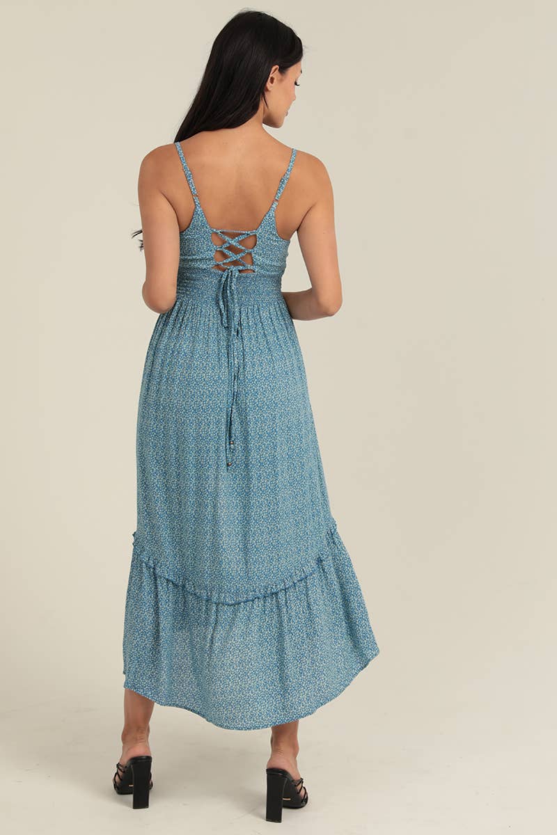 V-Neck Maxi Dress- Blue