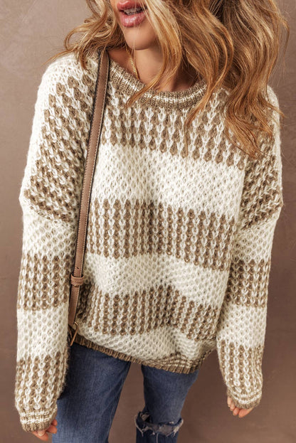 Color Block Round Neck Knit Sweater