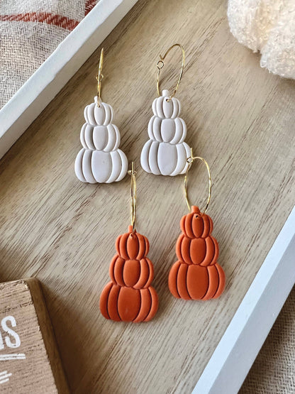 Stacked Pumpkin Clay Hoop Earrings
