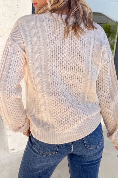 Solid Crew Neck Color Cable Knit Loose Sweater