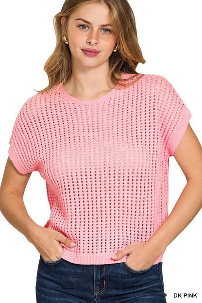 Viscose Crochet Knit Sheer Hollow Sweater