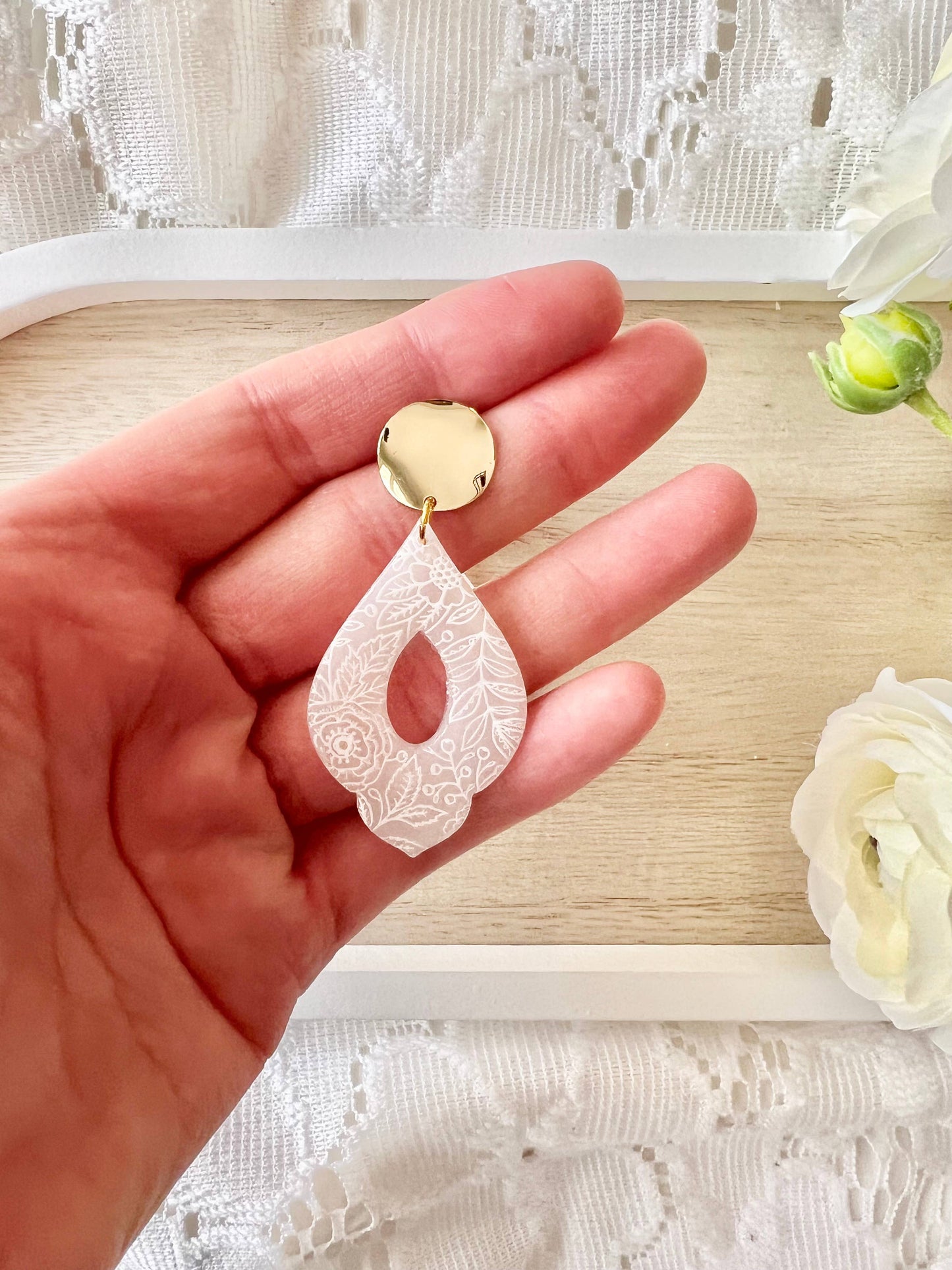 Floral Detailed Translucent Clay Earrings