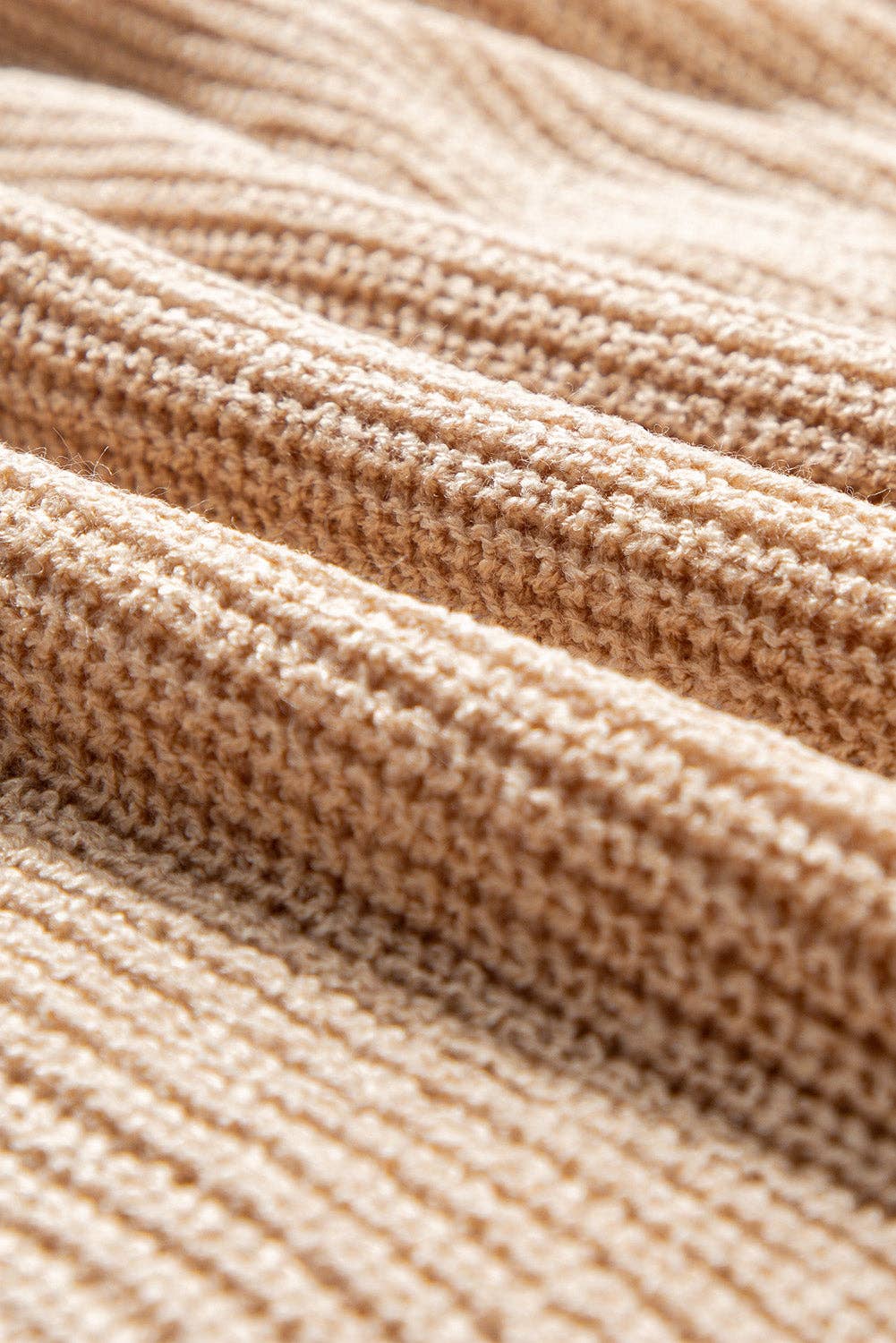 Contrast Stripe 3/4 Sleeve Crewneck Sweater- Light French Beige