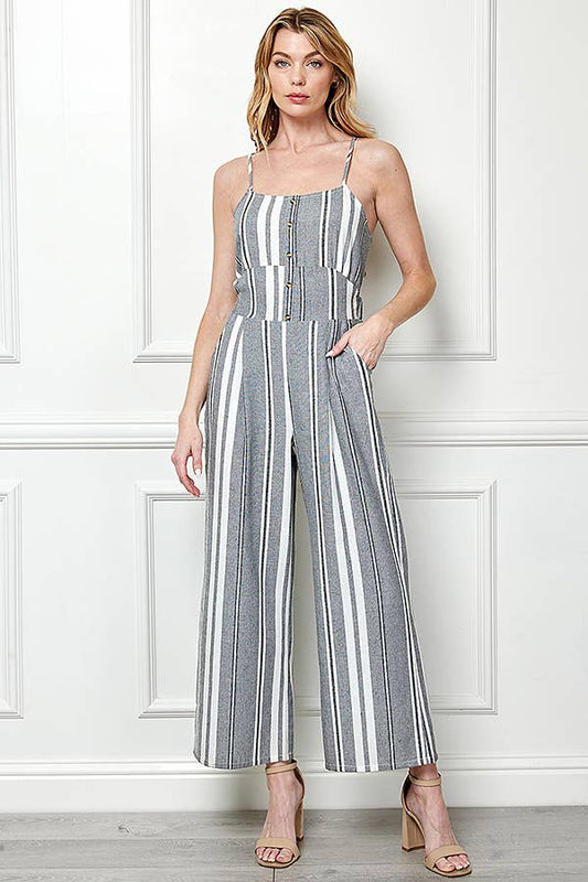 Striped Open Back Linen Jumpsuit