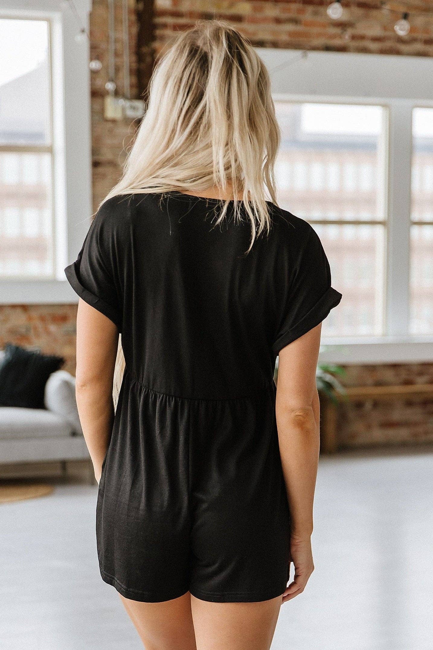 4 Caleb Short Sleeve Romper- Black