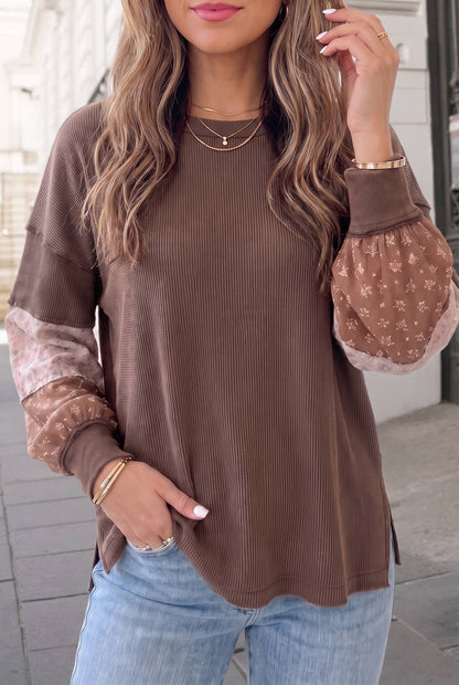 Wildflower Floral Print Textured Loose Pullover Top